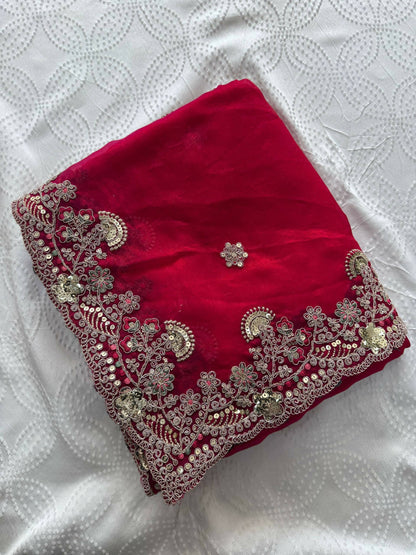 Teeya Creation New Womens Latest Party Wear Soft Chiffon Silk Saree-Pink