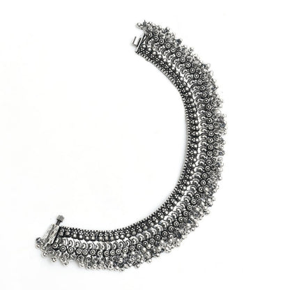 Mominos Fashion Kamal Johar Oxidised Silver Heavy Design Anklets