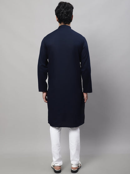Even Apparels Blue Pure Cotton Kurta With Band Collar