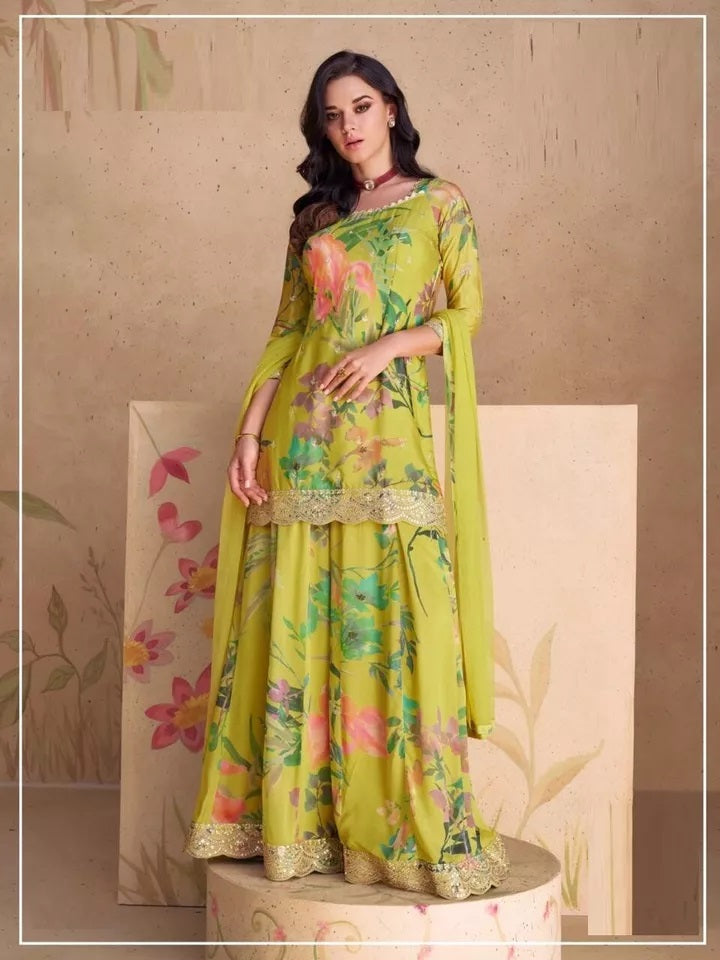 Pakistani Style Festival Ethnic Heavy Chinon Top Bottom Dupatta