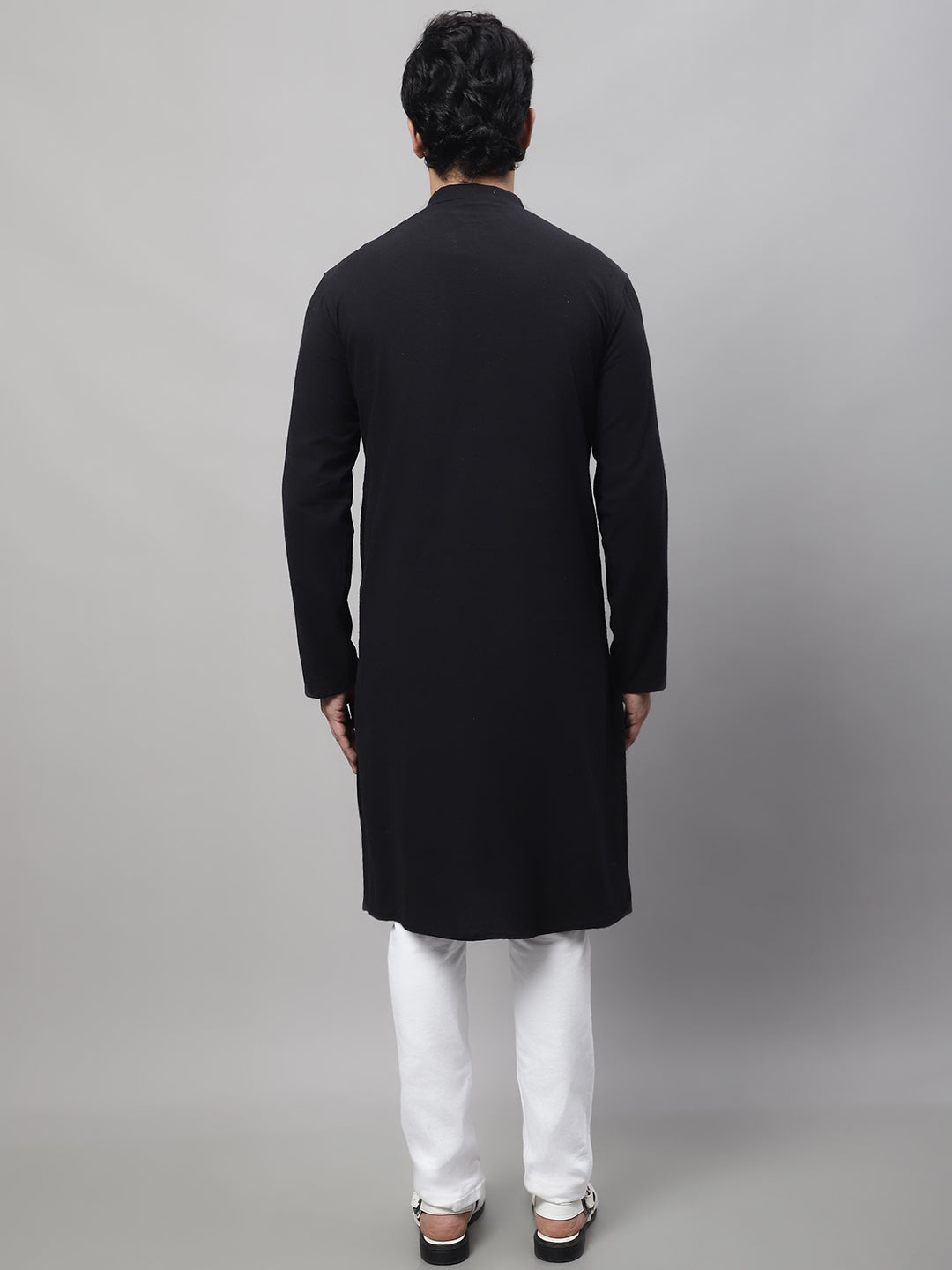 Even Apparels Black Pure Cotton Kurta With Band Collar
