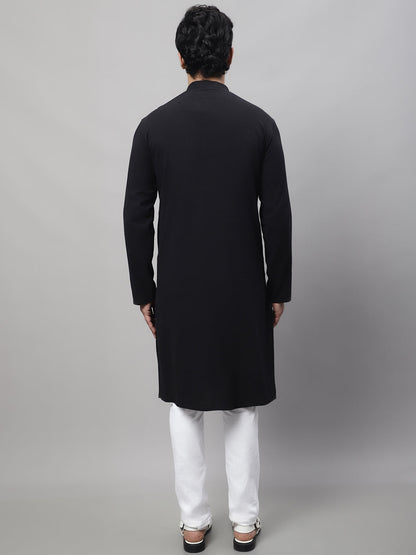 Even Apparels Black Pure Cotton Kurta With Band Collar
