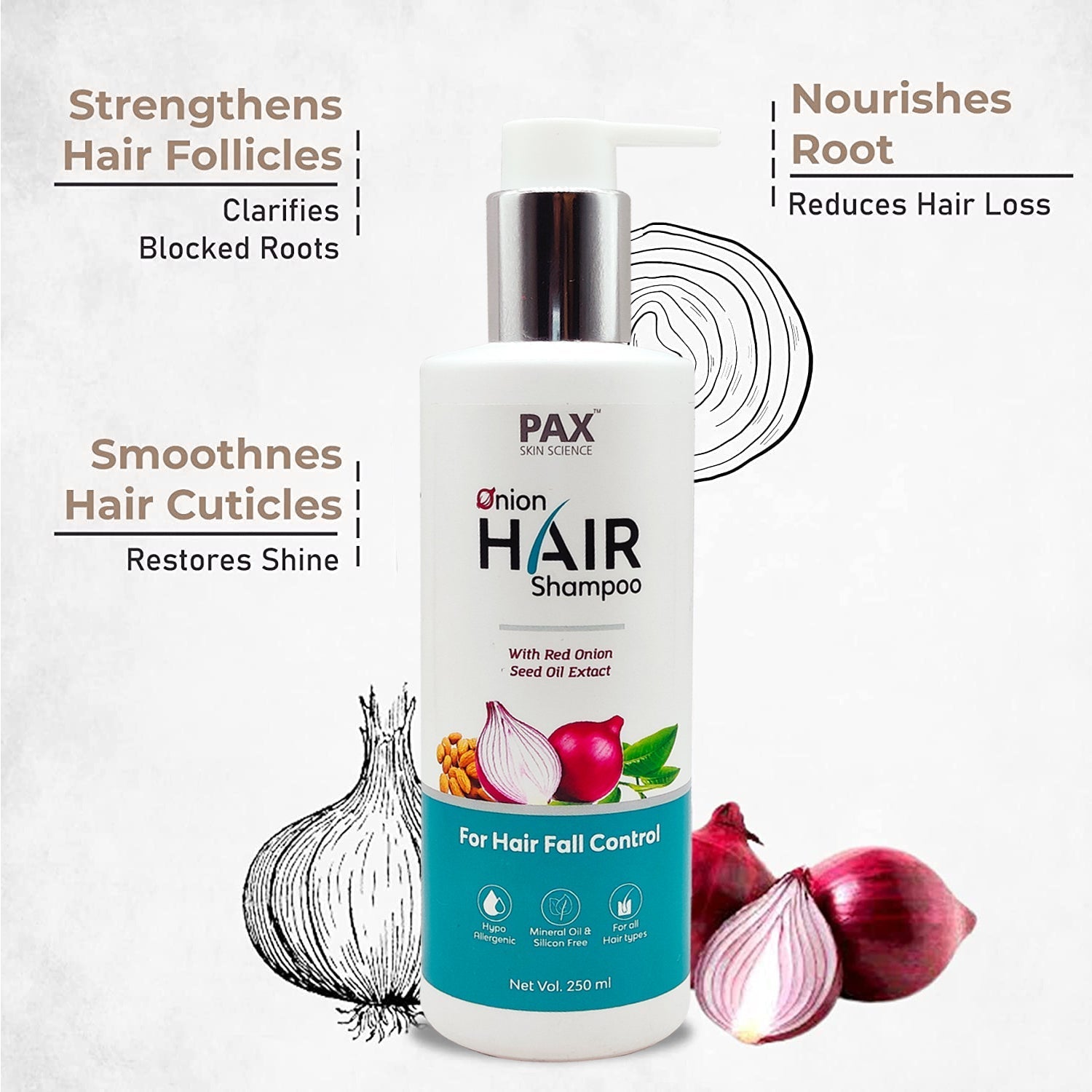 Pax Skin Science Onion Shampoo for Hair Growth - 200 ml