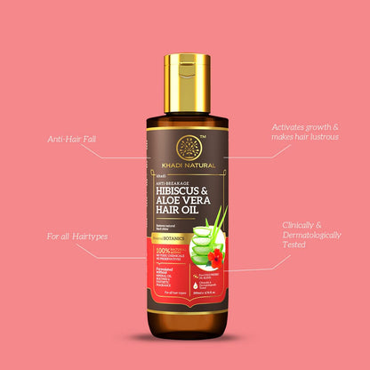 Khadi Natural Hibiscus & Aloe Vera Hair Oil Oil for Frizzy Hair Silicone & Mineral Oil Free Suitable for All Hair Types Powered Botanics