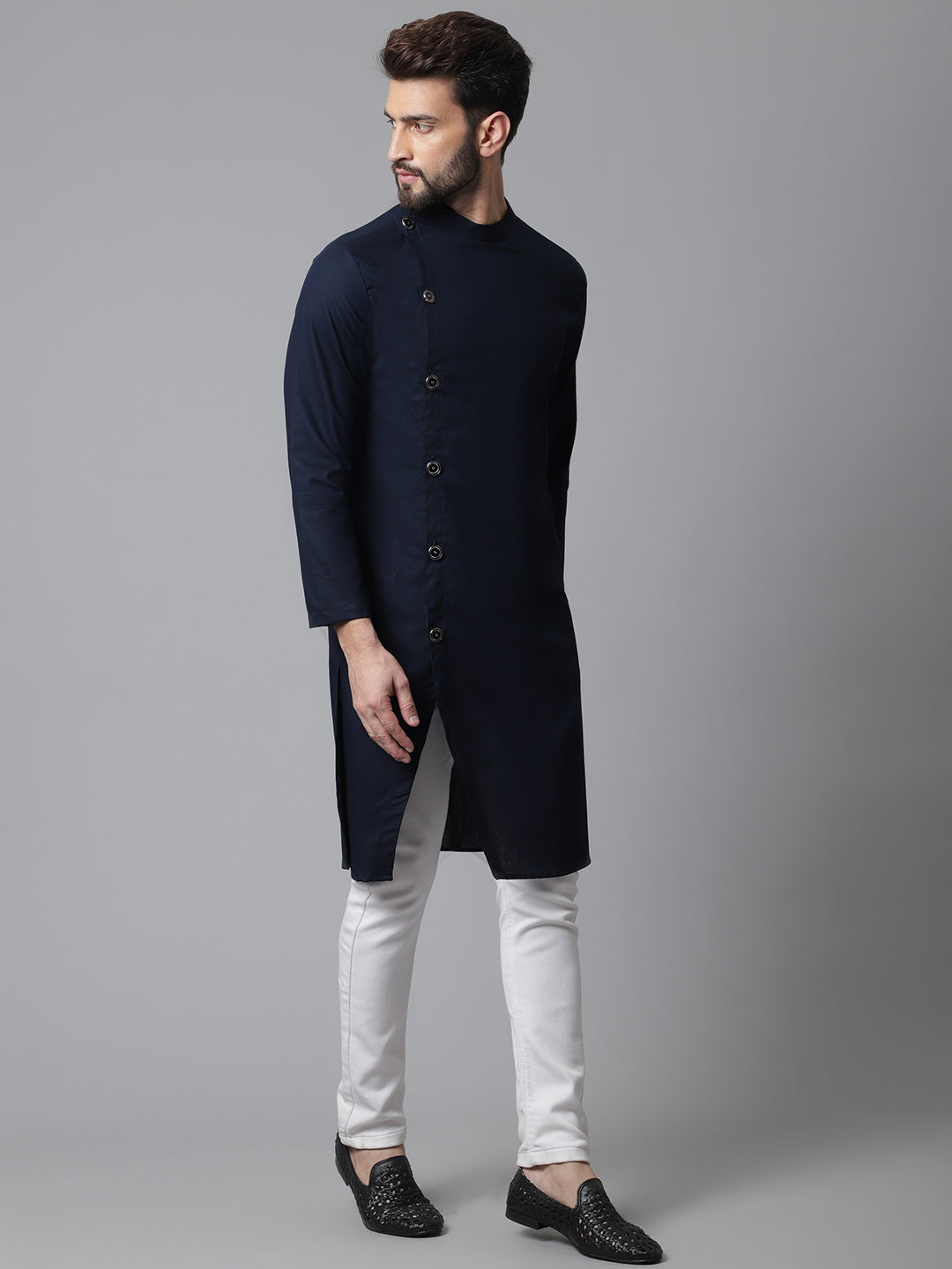 Indian Clothing Even Apparels Blue Sherwani Kurta With Asymetrical Cut