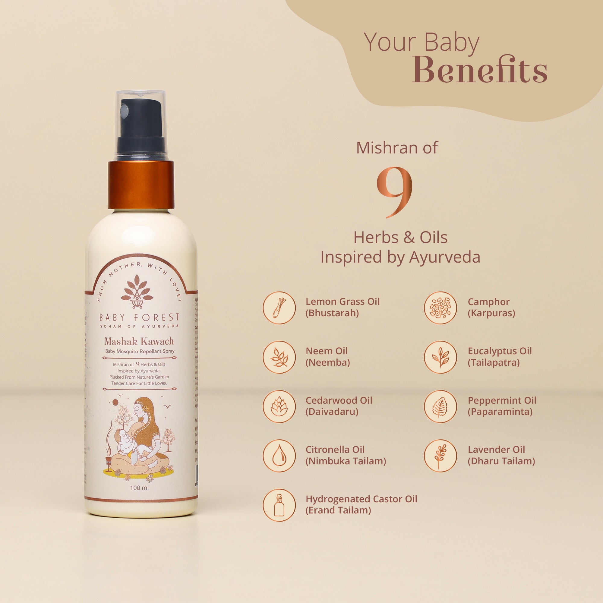 Baby Forest Mashak Kawach Baby Mosquito Repellant Spray - 100 ml