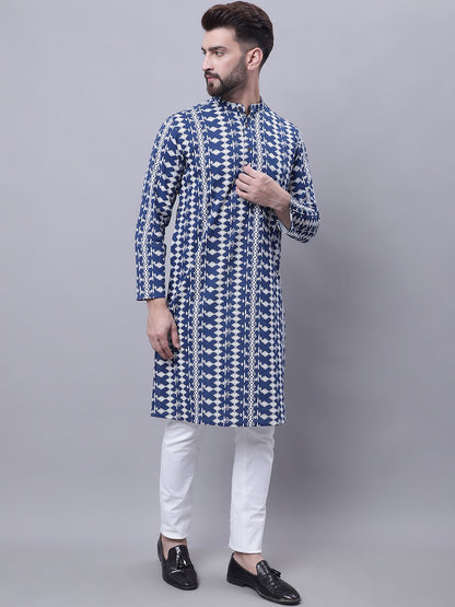 Even Apparels Blue Pure Cotton Kurta With Band Collar