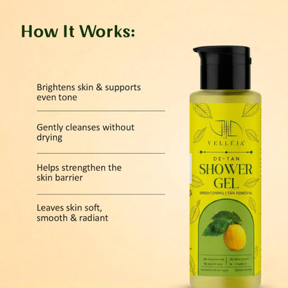 Velleja Brightening De-Tan Body Cleanser with Niacinamide, Vitamin C & Alpha Arbutin