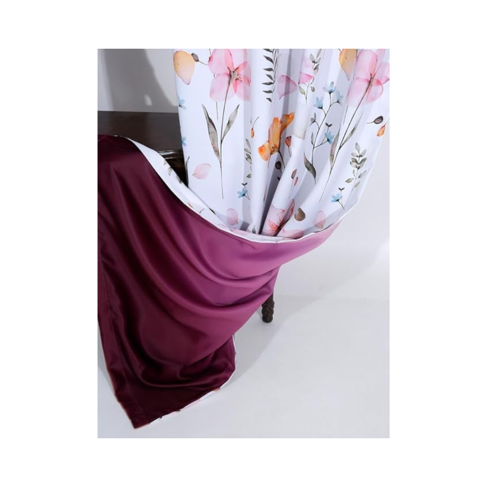 Cortina Double Sided Printed Reversible Door Blackout Curtains 220 Gsm | Door-7 Feet | White | Wine