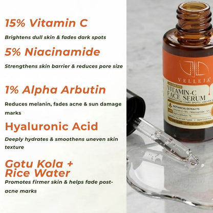 Velleja 15% Vitamin C Brightening Serum | Advanced Dark Spot & Pigmentation Corrector