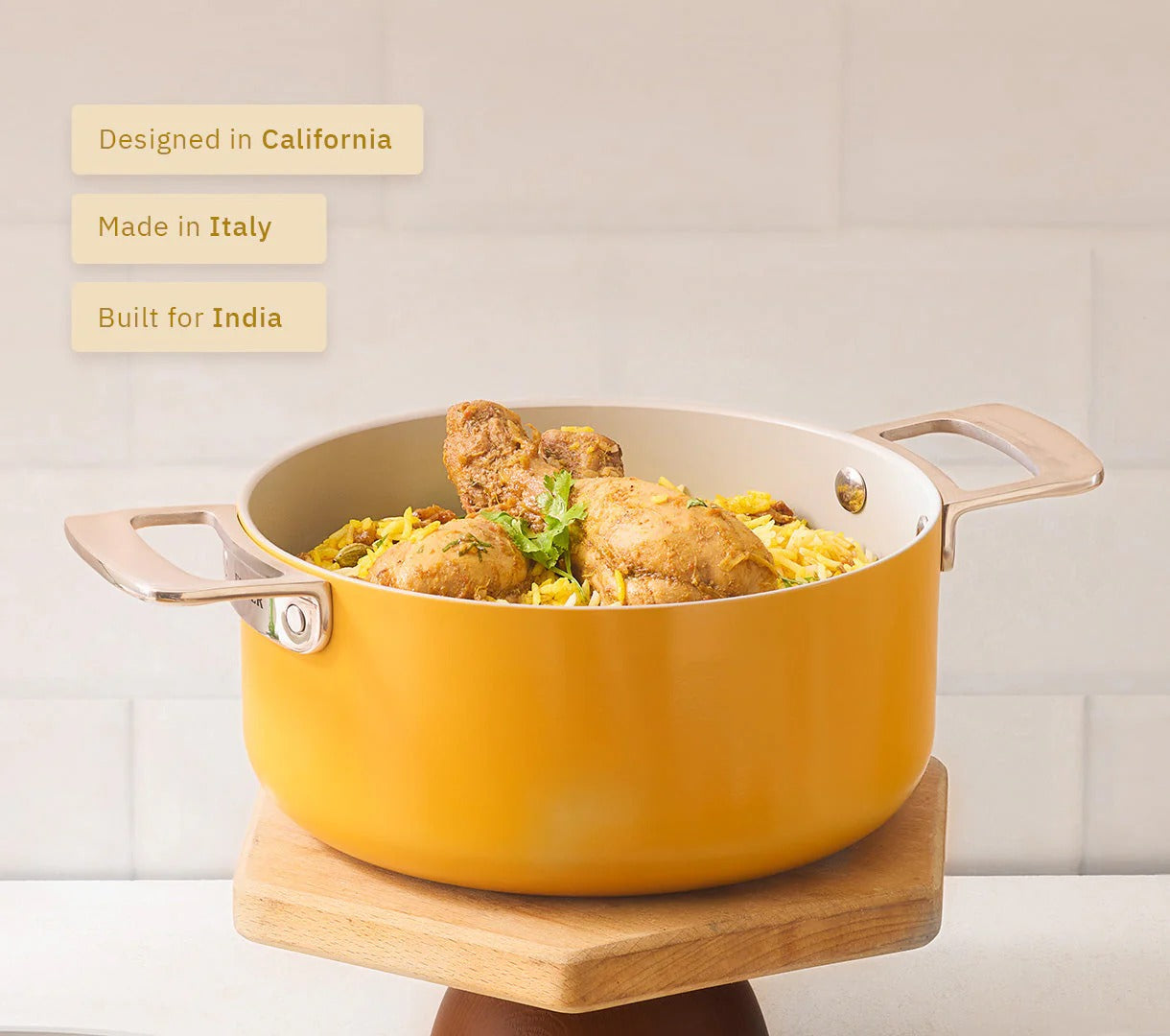 Ember Mini Dutch Oven 20cm with Glass Lid Benares Gold Stainless Steel Handle