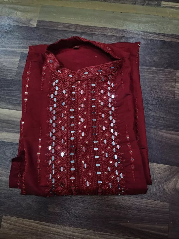 Classic Beautiful Exclusive Stitched 14 Kg Roman Silk Kurta Pajama For Men's