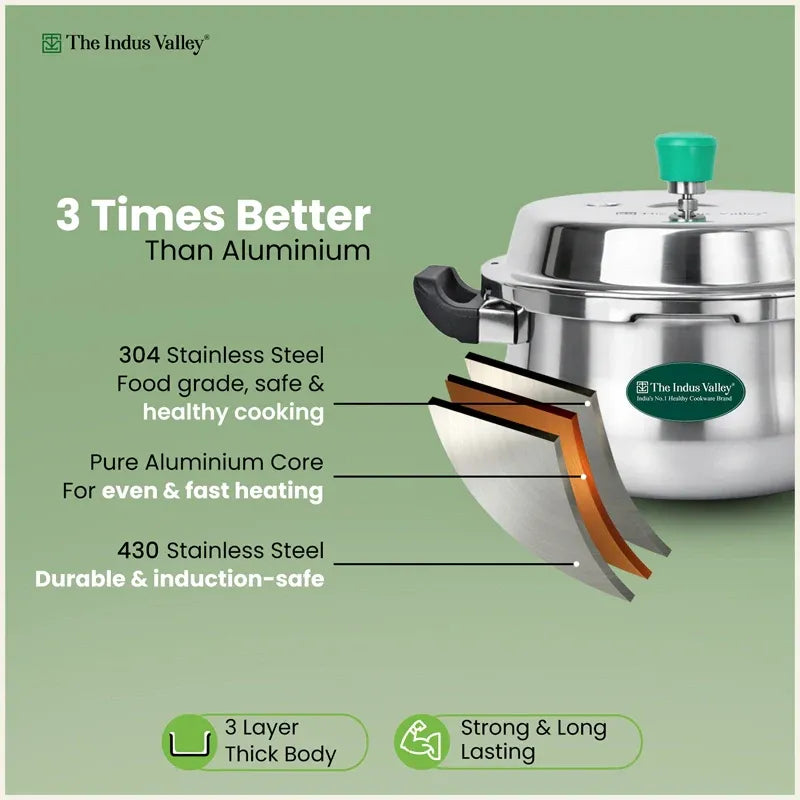 The Indus Valley Tri-Ply Stainless Steel Outer Lid Handi Pressure Cooker