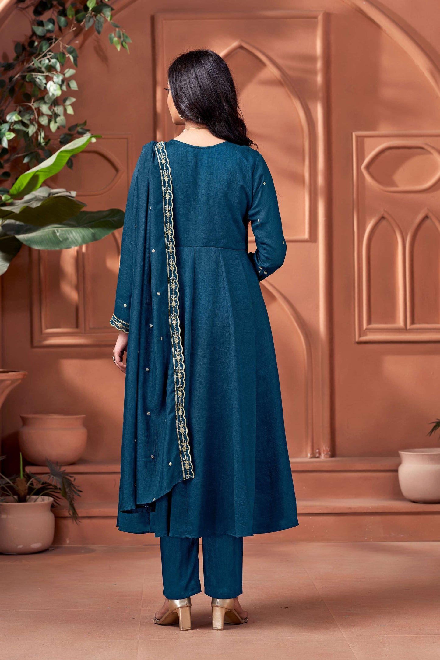 Anaita Blue Anarkali Readymade Suit with Embroidery Work
