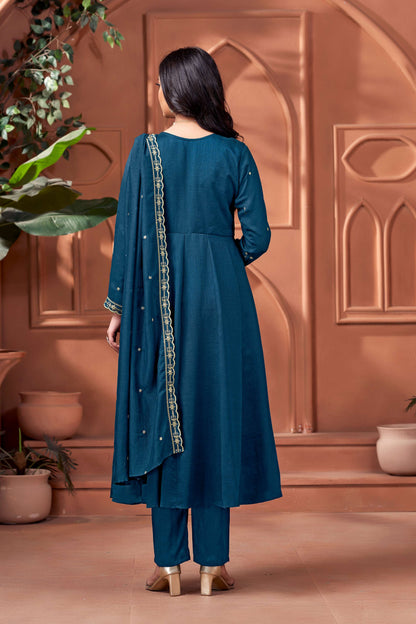 Anaita Blue Anarkali Readymade Suit with Embroidery Work
