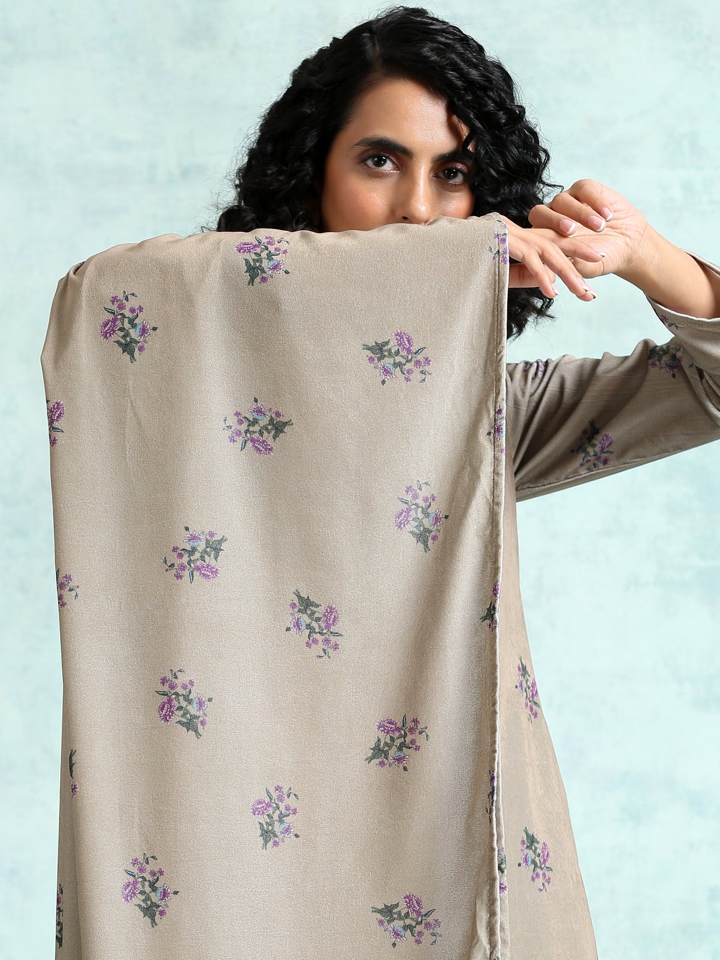 trueBrowns Sage Printed Velvet Shawl