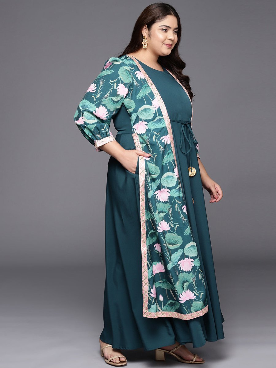 Ahalyaa Plus Size Round neck Maxi Ethnic Dress