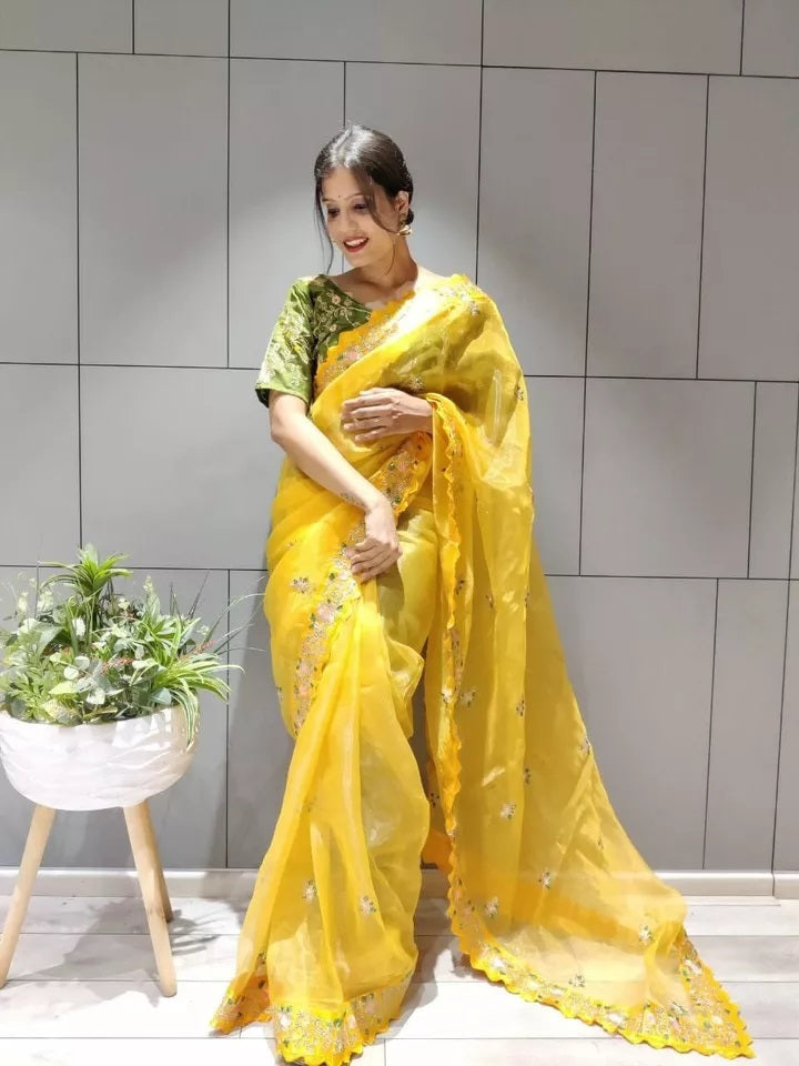 Premium Organza Silk Saree – Elegant & Lightweight Traditional Wear Sari & Blouse