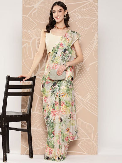 Ahalyaa Floral Printed Poly Chiffon Saree
