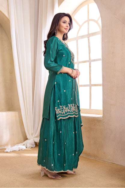 Anaita Teal Chiffon Readymade Suit with Coding Work
