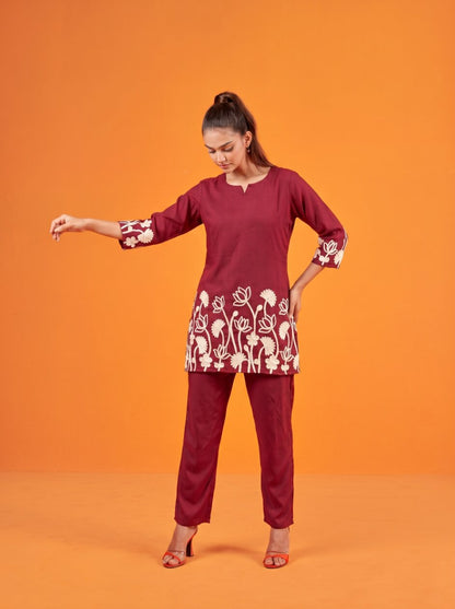Anaita Maroon Stylish Readymade Co-Ords Set