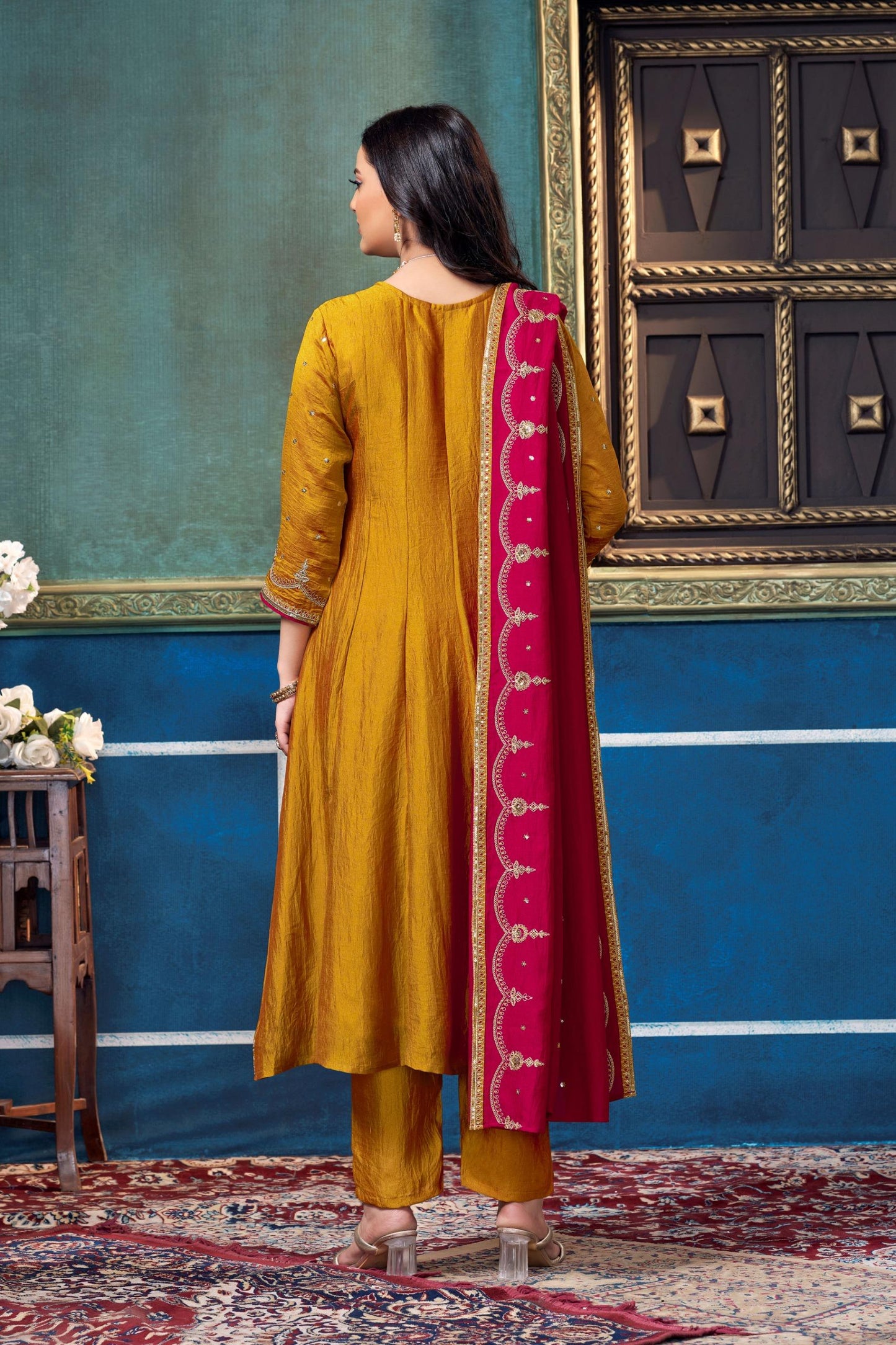 Anaita Yellow Anarkali Readymade Suit with Embroidery Work
