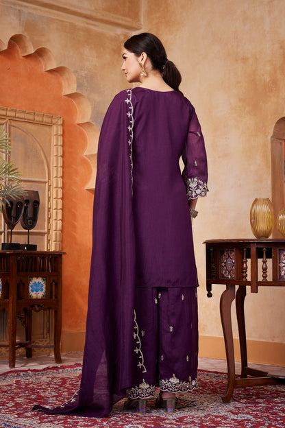 Anaita Wine Readymade Suit with Embroidery Work