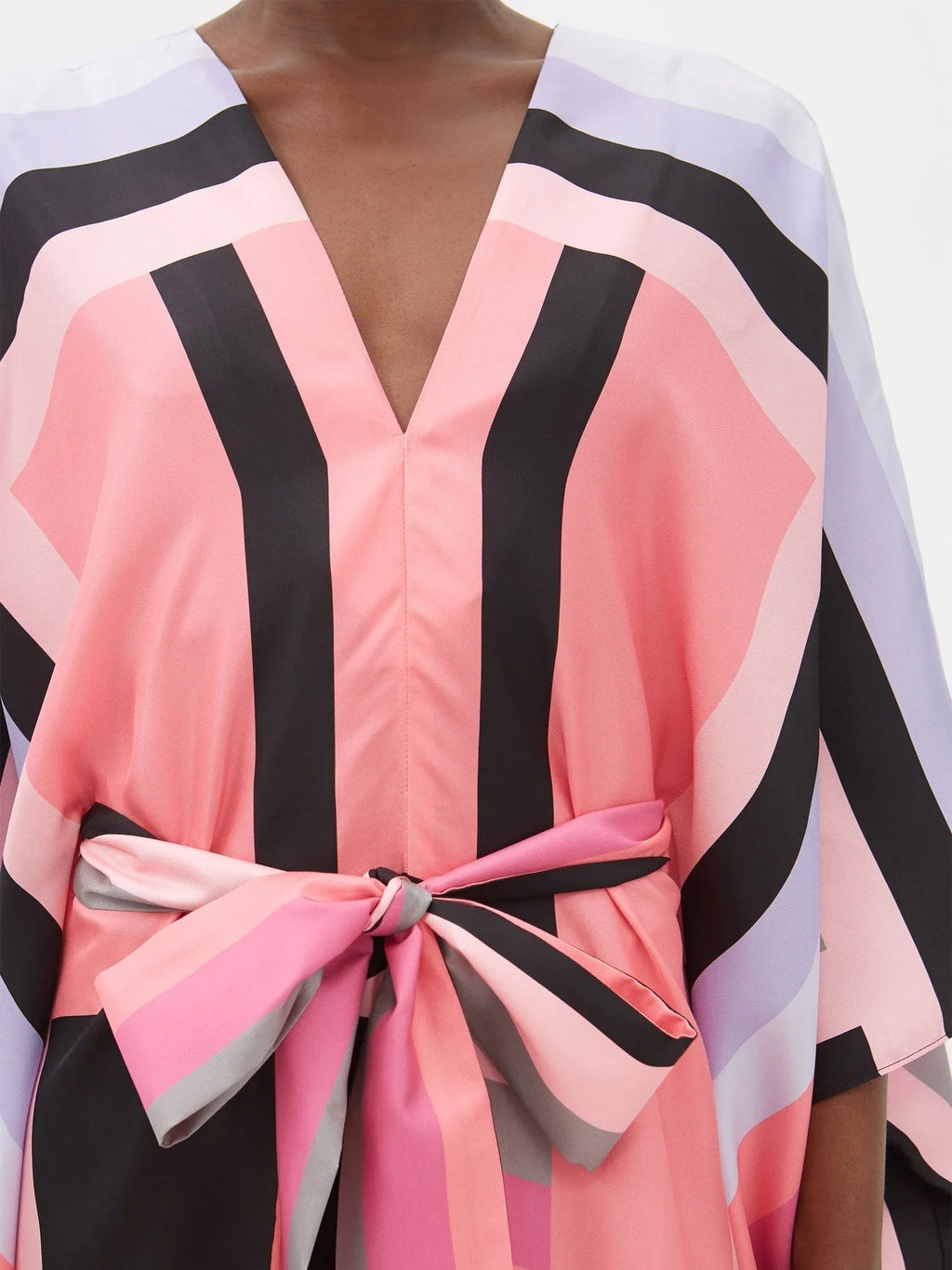 Multi Color Silk Crepe Kaftan With Belt