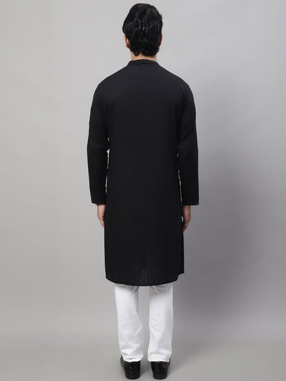 Even Apparels Black Pure Cotton Kurta With Band Collar