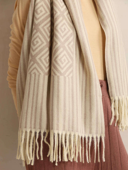 trueBrowns Beige Geometric Woollen Stole