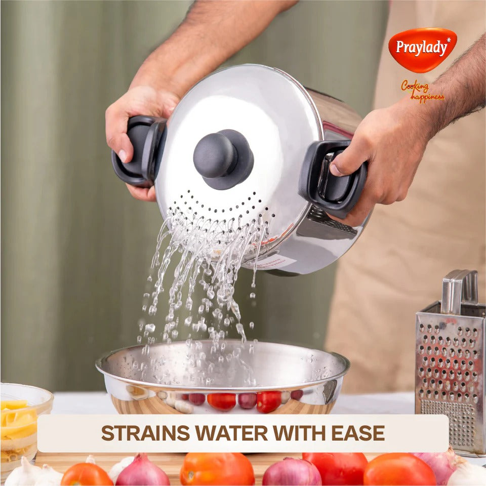 PrayLady Stainless Steel Strainer Pot without Glass Lid Induction Base