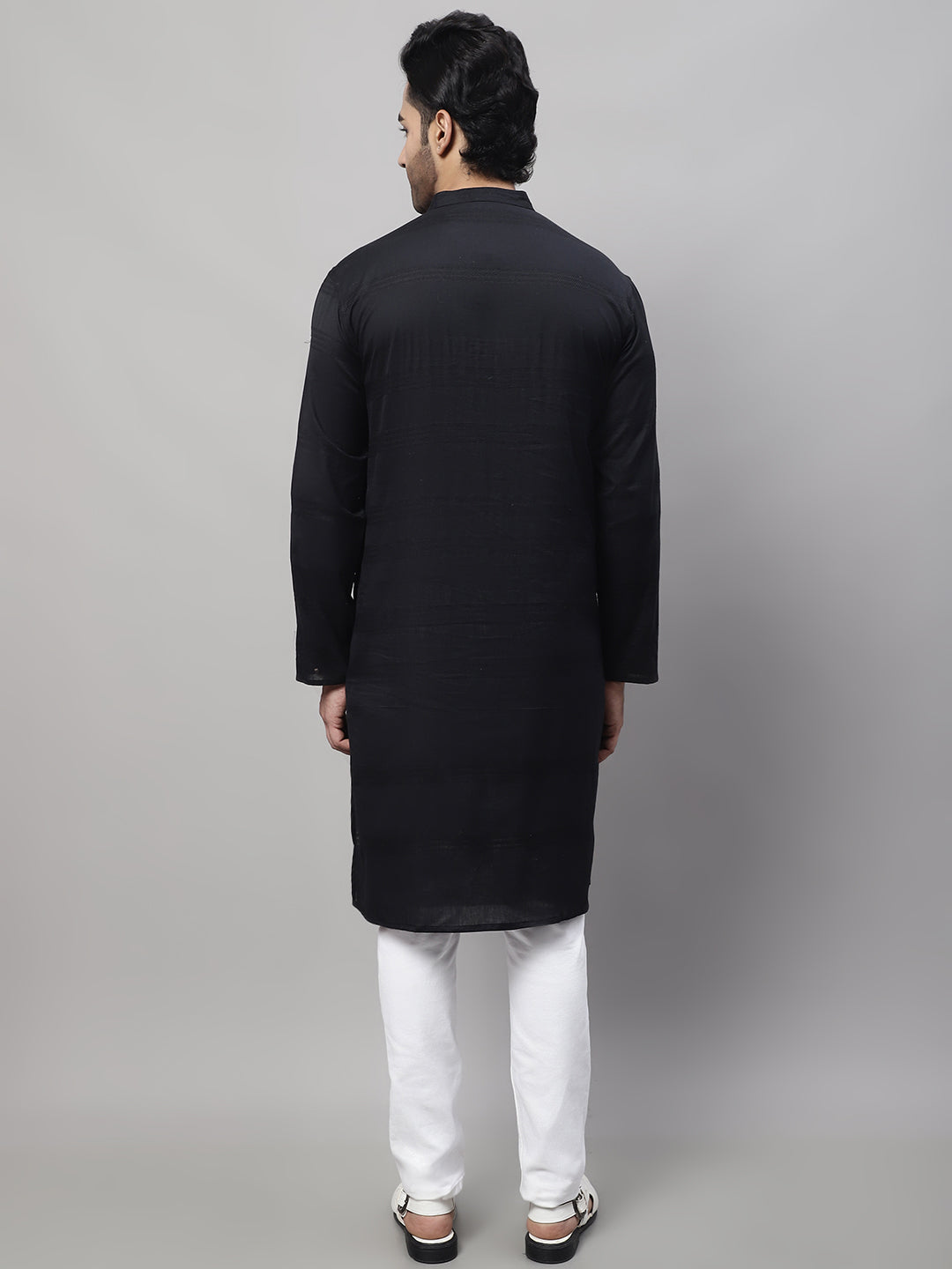 Even Apparels Black Pure Cotton Kurta With Band Collar