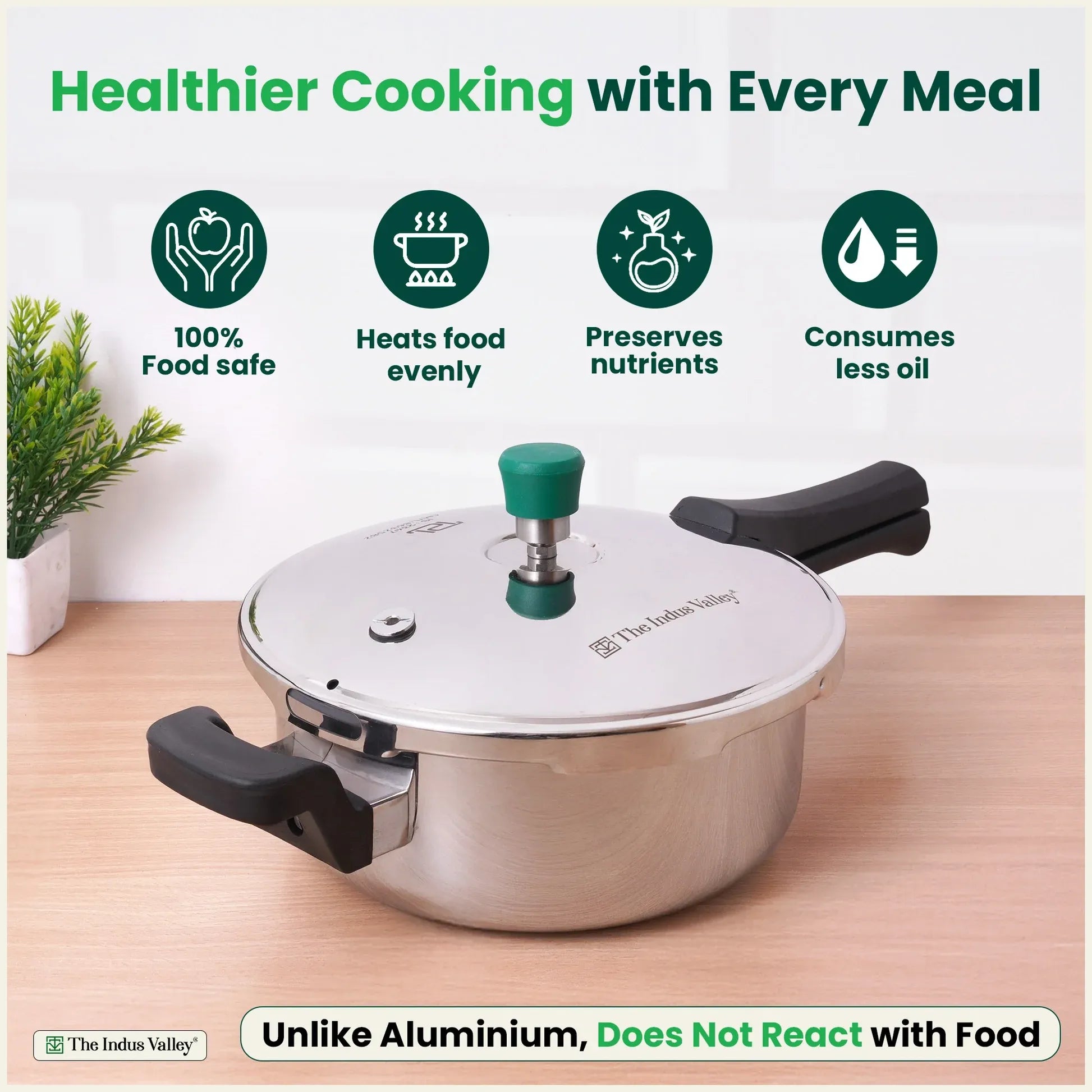 The Indus Valley Premium Stainless Steel Outer Lid Handi Pressure Cooker 3.5-5.5L