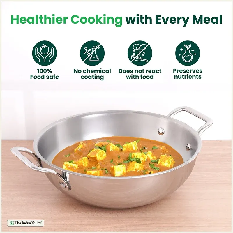 The Indus Valley Stainless Steel Kadai with Free Flip