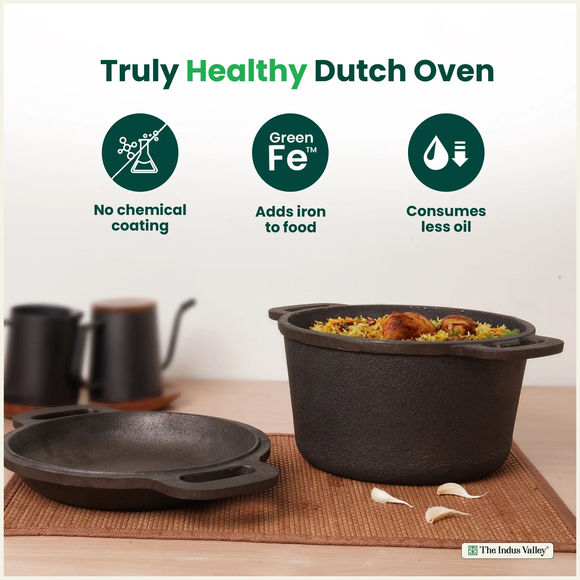 The Indus Valley Cast Iron Dutch Oven with Lid 3 Litre