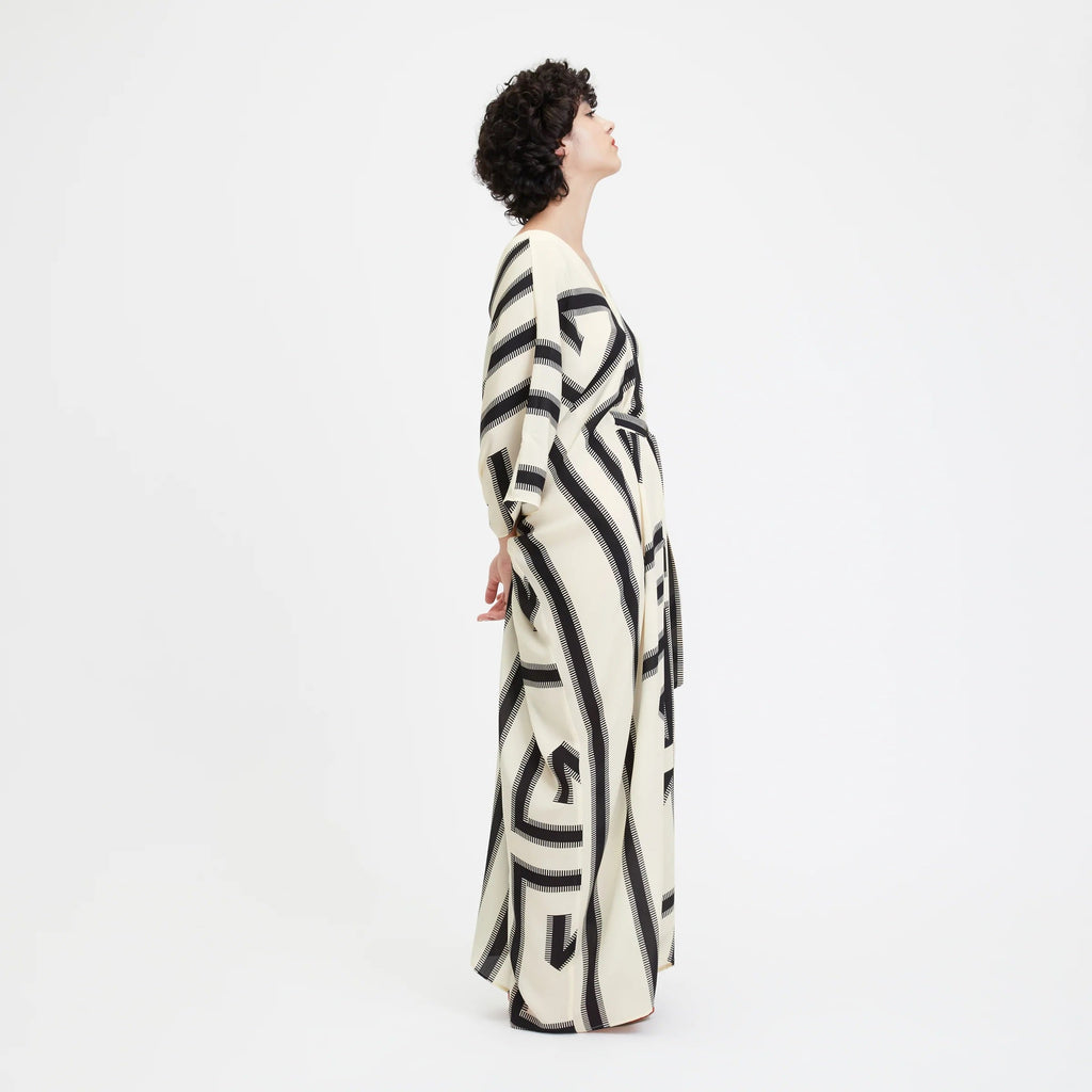 Black & White Digital Printed For Women's Long Kaftan With Belt