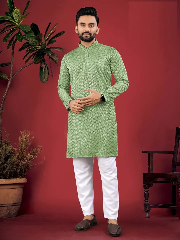 Men's Full Stitched Rayon Viscose Indian Bollywood Ethnic Kurta Pajama Set