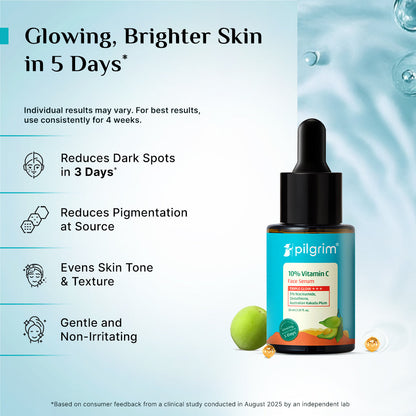 Pilgrim 10% Vitamin C Face Serum For Daily Brightness 5% Niacinamide