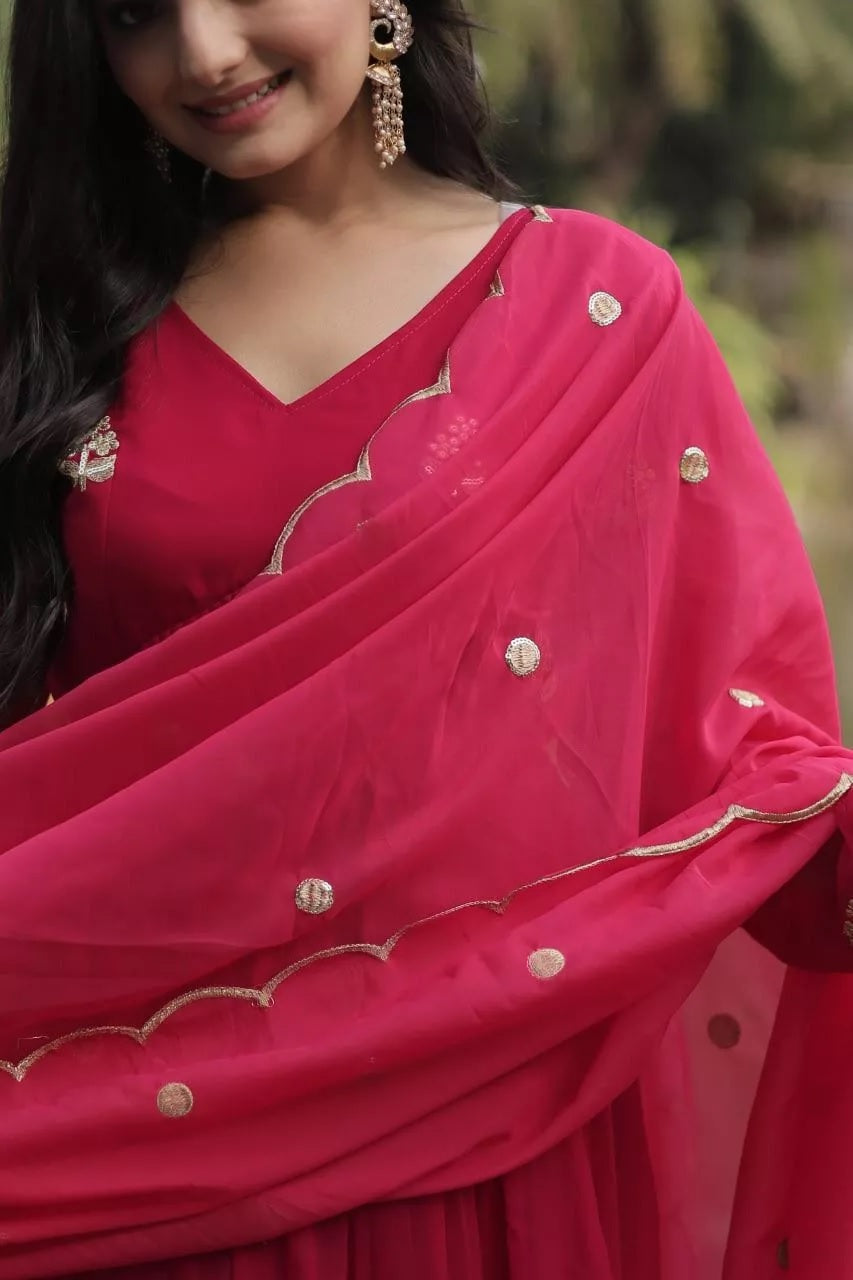 Blooming With Embroidery Work Fancy Top Bottom & Dupatta