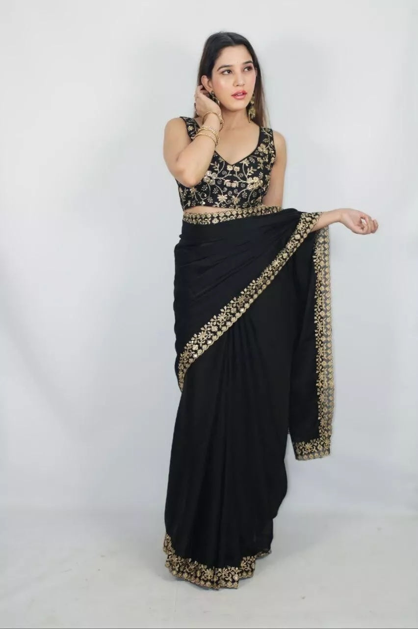 Rangoli Silk With C-Pallu Embroidery Work Sari With Blouse