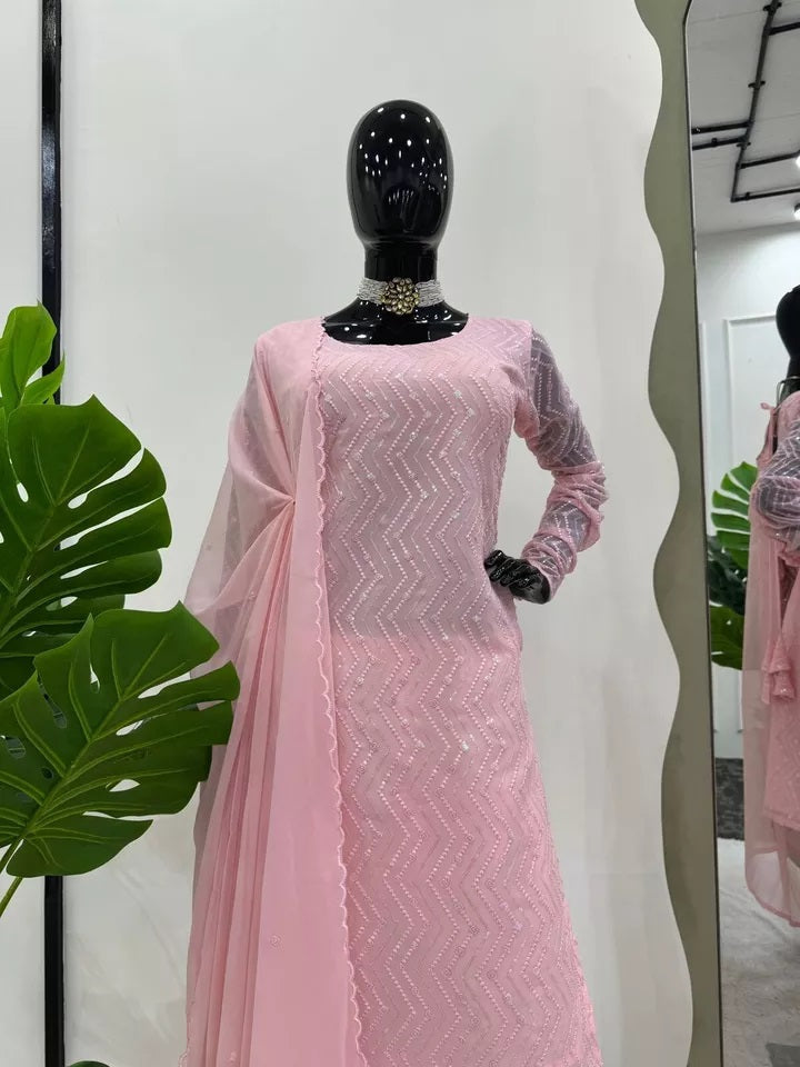 Faux Georgette With Thread Sequence Work Top Chudidar With Dupatta