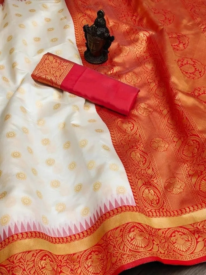 Classic Banarasi Soft Silk Saree With Blouse For Women's