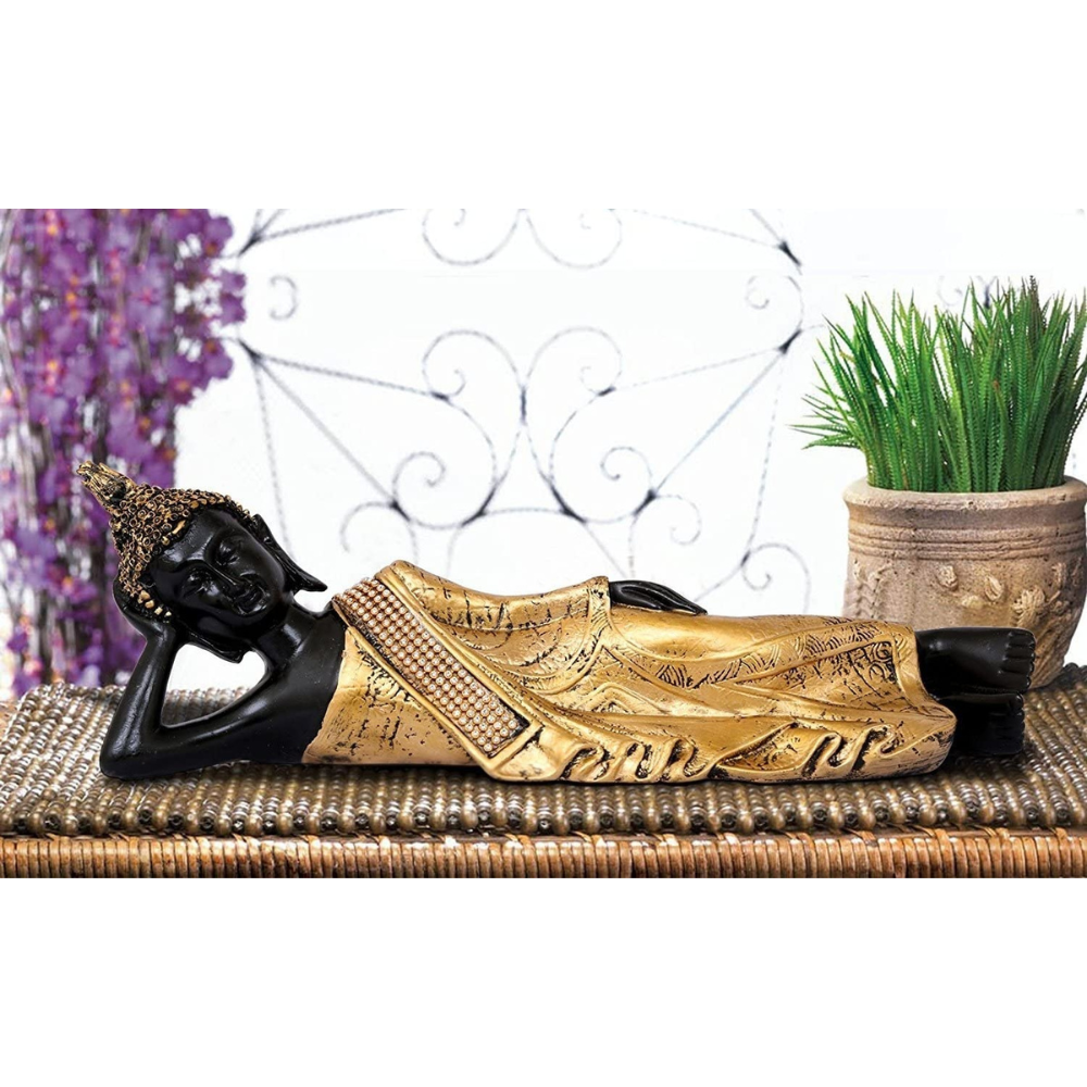 Ecraftindia Polyresin Lord Buddha Idol | Golden and Black