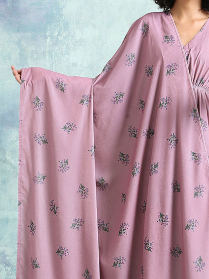 trueBrowns Light Mauve Printed Velvet Shawl