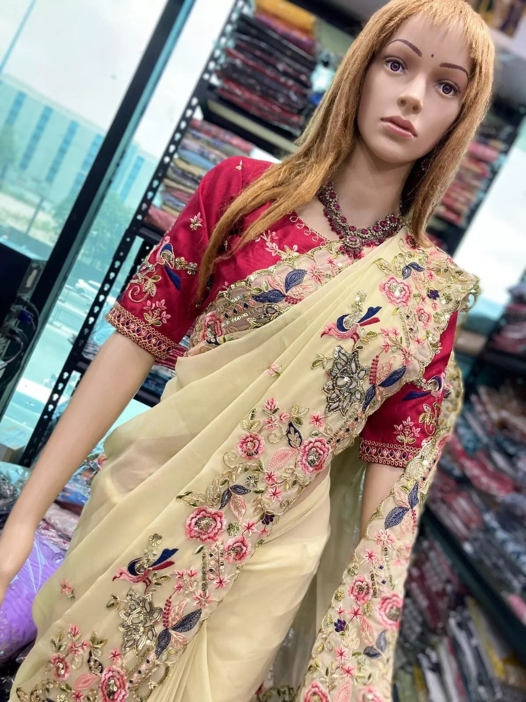 Georgette With Embroidery Work  Designer Saree & Blouse