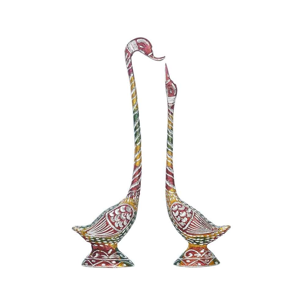 Ecraftindia Colorful Metal Handcrafted Kissing Swan Couple Statues Swan Showpieces Love Bird Figurines