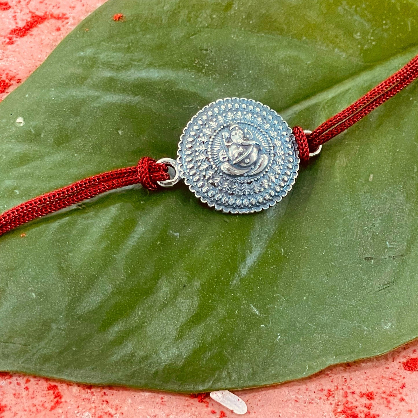 trueBrowns 925 Sterling Silver Embossed Ganesh Idol Thread Rakhi