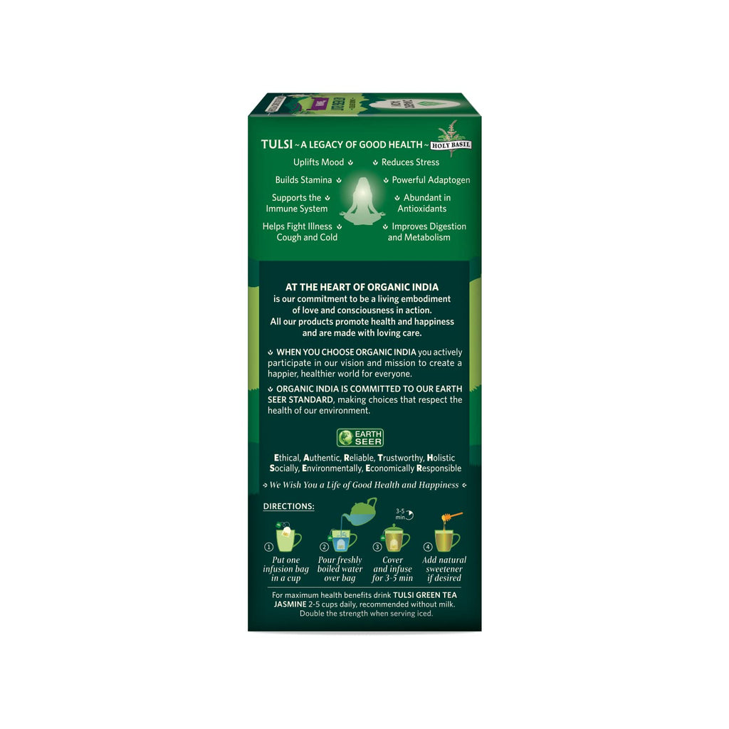 Organic India Tulsi Green Tea Jasmine 25 Tea Bags - Pack of 1