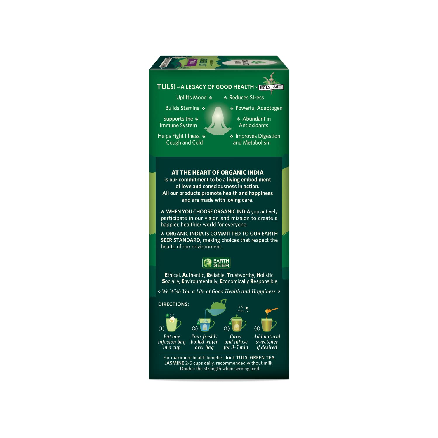 Organic India Tulsi Green Tea Jasmine 25 Tea Bags - Pack of 1