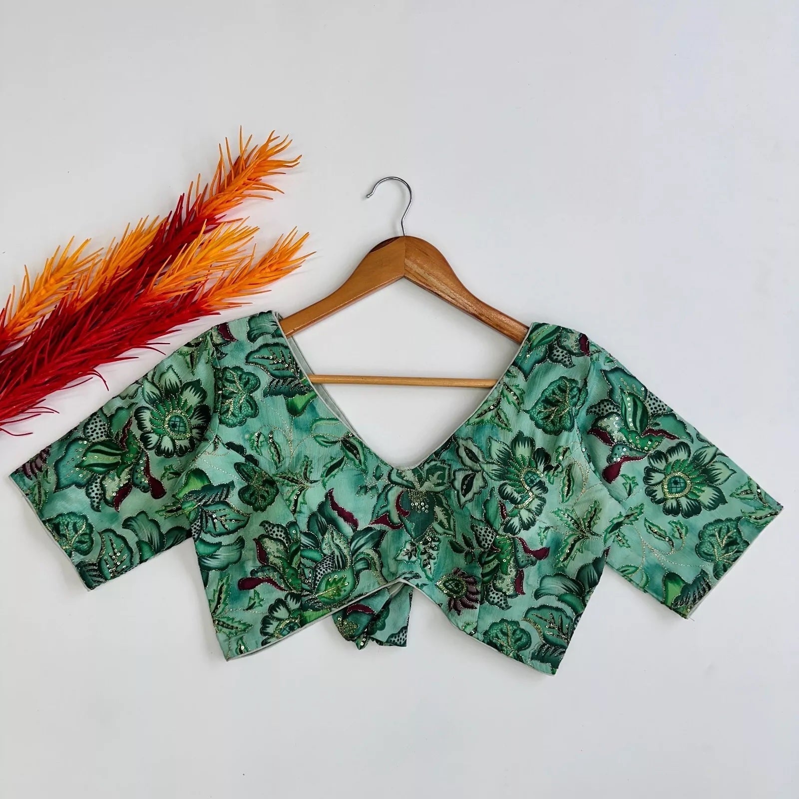 Wedding Full Stitched Tofu Silk Blouse & Choli